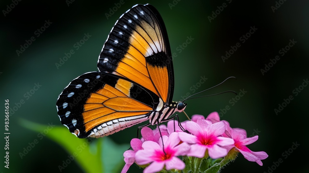 Fototapeta premium Exquisite butterfly resting on a delicate flower, graceful elegance, pollinator's dance, colorful encounter :: butterfly garden visit, macro photography, butterfly identification