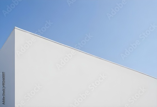 A concrete wall against a blue sky. minimalist building. outdoor. tone on tone background. Concept art. 