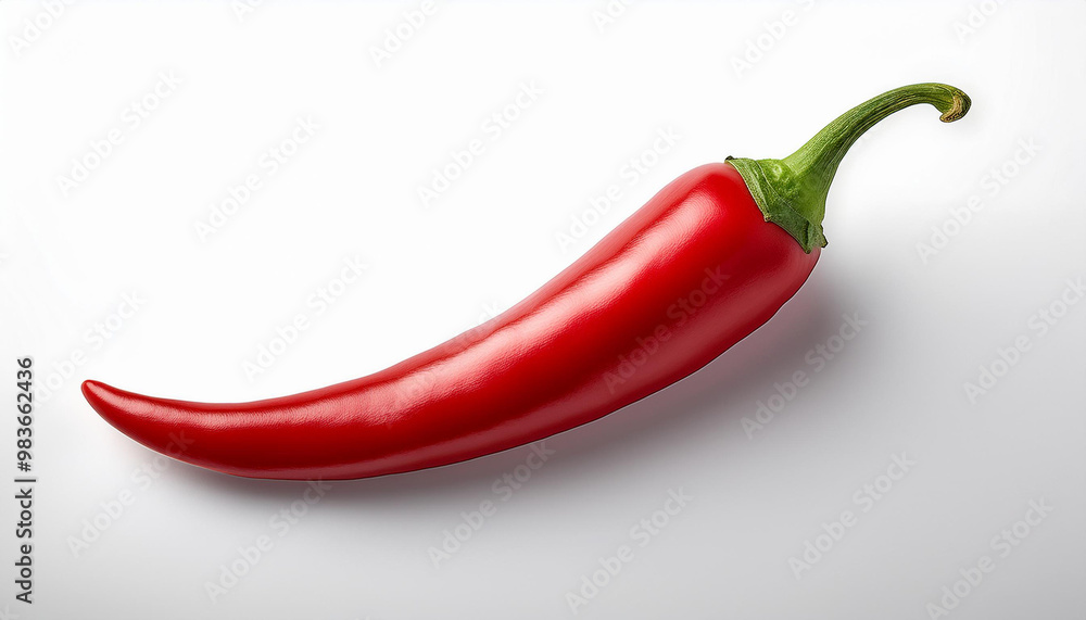 bright red chili pepper, placed diagonally on a clean white background bright red chili pepper, placed diagonally on a clean white background