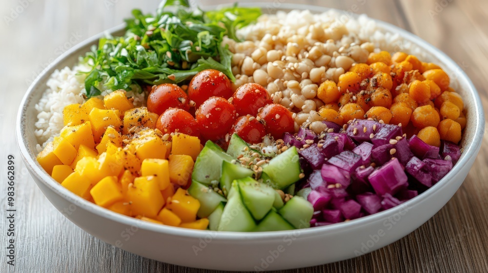 Fresh and Colorful Veggie Bowl with Rice and Toppings Fresh and Colorful Veggie Bowl with Rice and Toppings