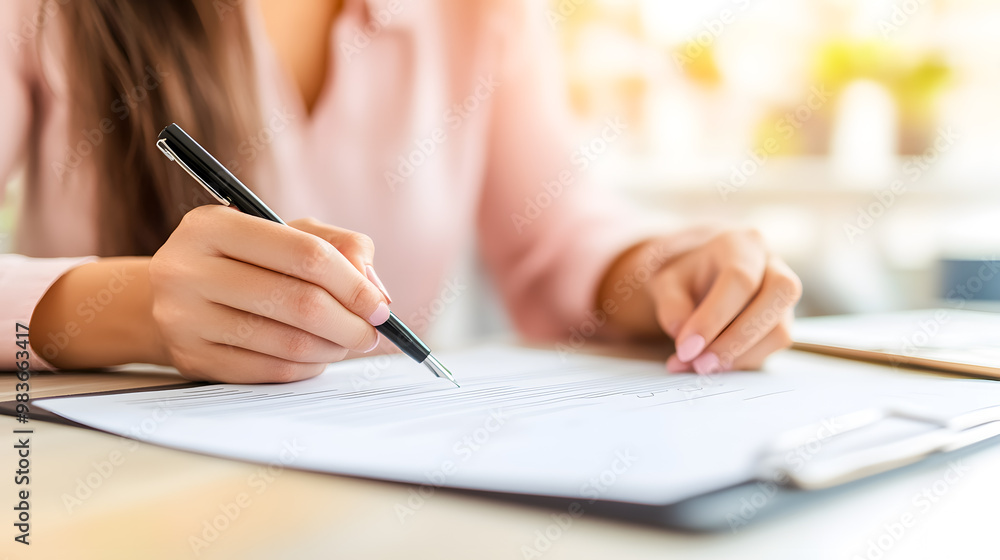 Signing Documents in a Bright Office Environment Signing Documents in a Bright Office Environment