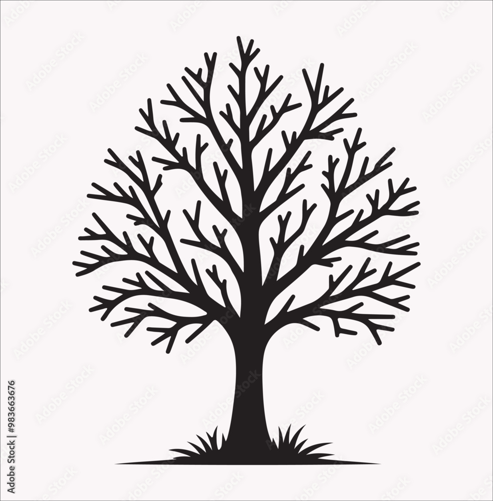 Obraz premium winter season tree drawing vector silhouette on a white background