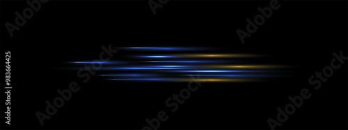 Blue yellow lines with glowing light effect. Shiny parallel beams, speed luminous ray Vector elements, Futuristic Flash light. stroke isolated on transparent background. eps