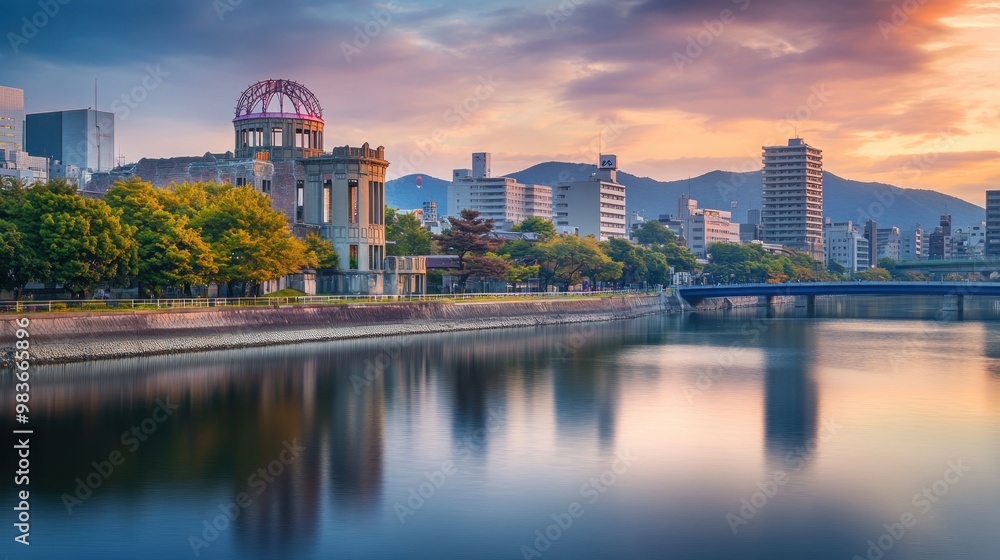 Fototapeta premium Hiroshima Peace Memorial Park at Sunset