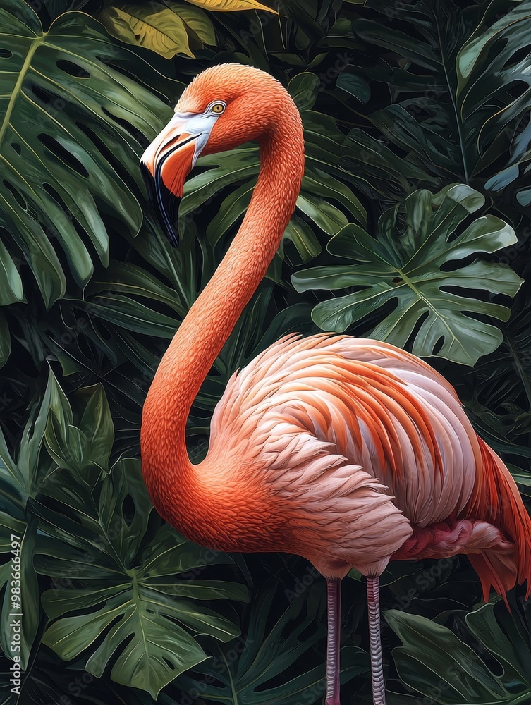 Fototapeta premium Vibrant Flamingo Among Tropical Greenery