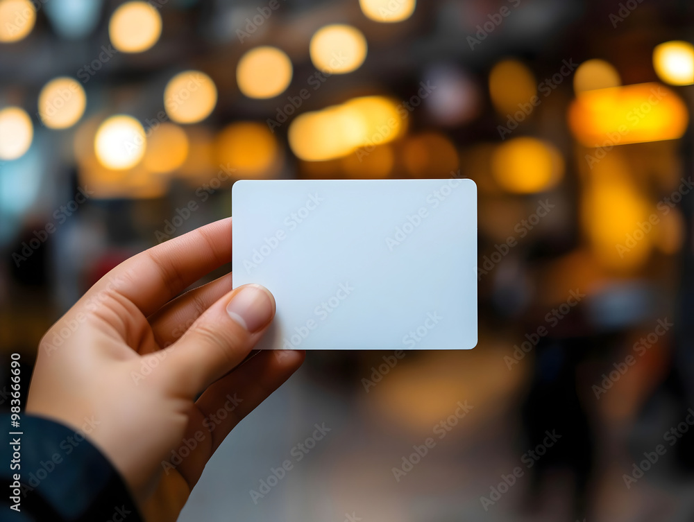 person holding a blank card in the city person holding a blank card in the city