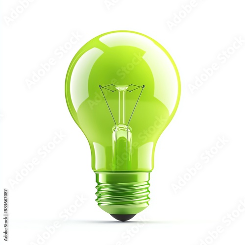 Green light bulb, white isolated background