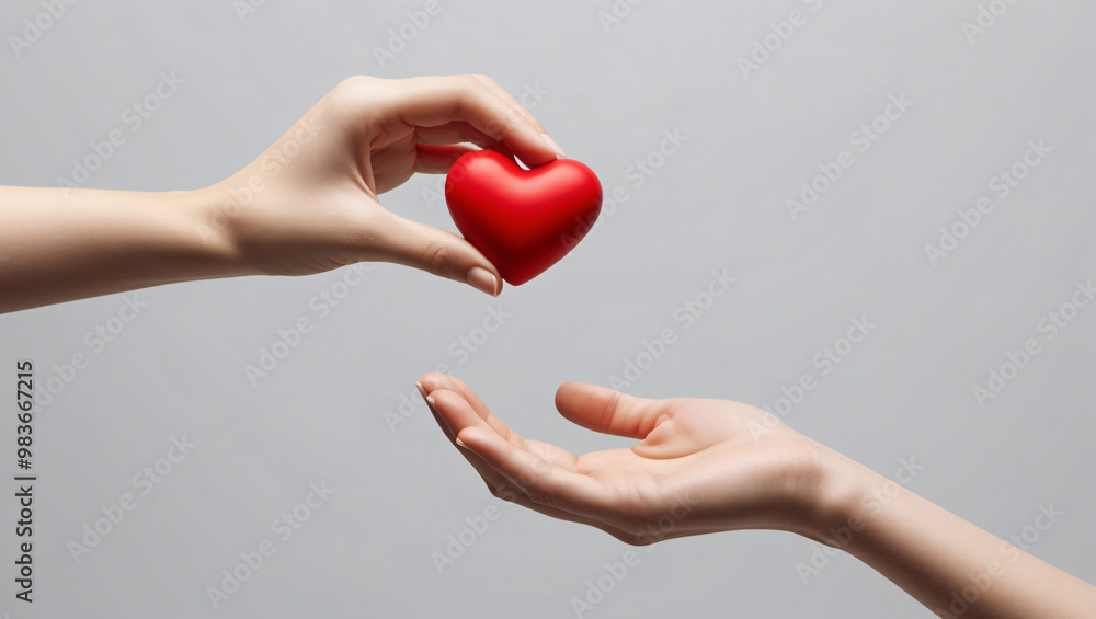 Fototapeta premium top view of hands holding red heart isolated on background