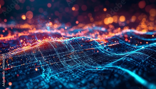 Network system and digital wave background showing neural links.