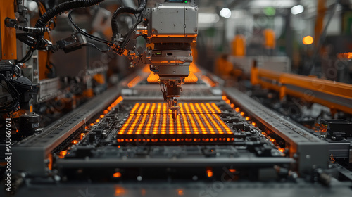 Industrial robotic arm working on an assembly line.