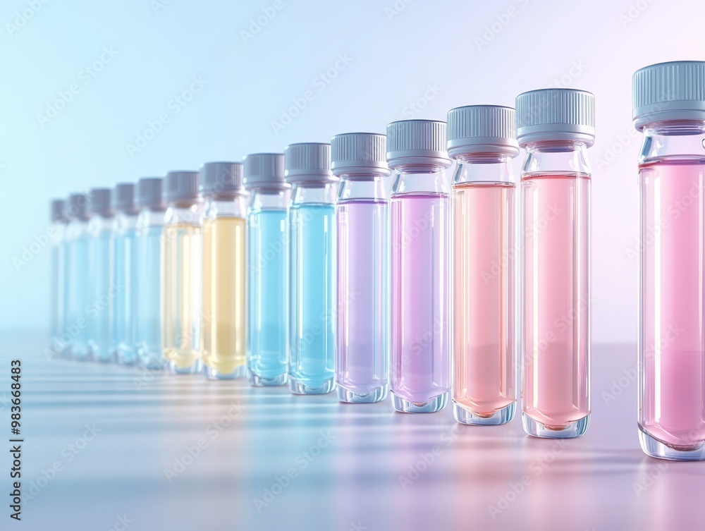 Colorful Glass Bottles with Liquids on a White Background Colorful Glass Bottles with Liquids on a White Background