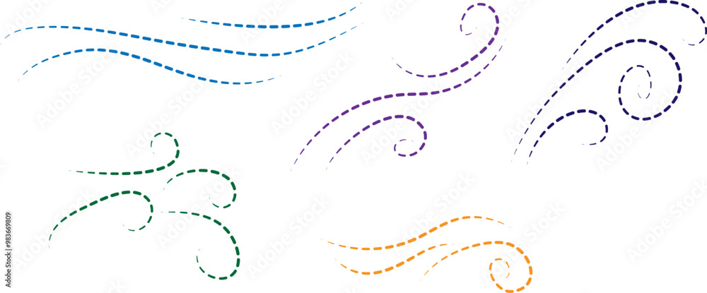 Hand drawn doodle wind line motion sketch air blow, swirl elements set isolated vector illustration. Hand drawn doodle wind line motion sketch air blow, swirl elements set isolated vector illustration.