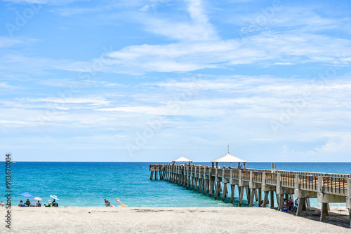 Gorgeous day overlooking Juno Beach pier in Palm Beach County, Florida.  photo