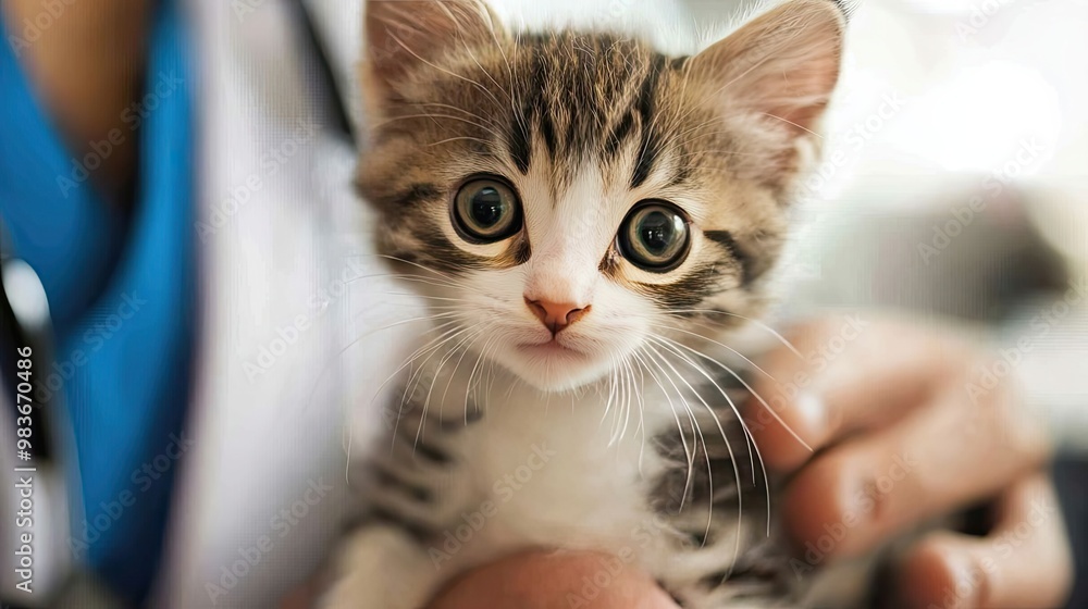 Close-up of a Small Kitten with Large Eyes Being Held Close-up of a Small Kitten with Large Eyes Being Held