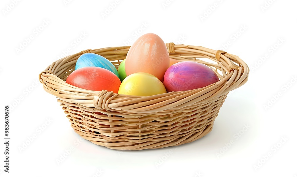 Easter eggs in a basket isolated on white background Easter eggs in a basket isolated on white background