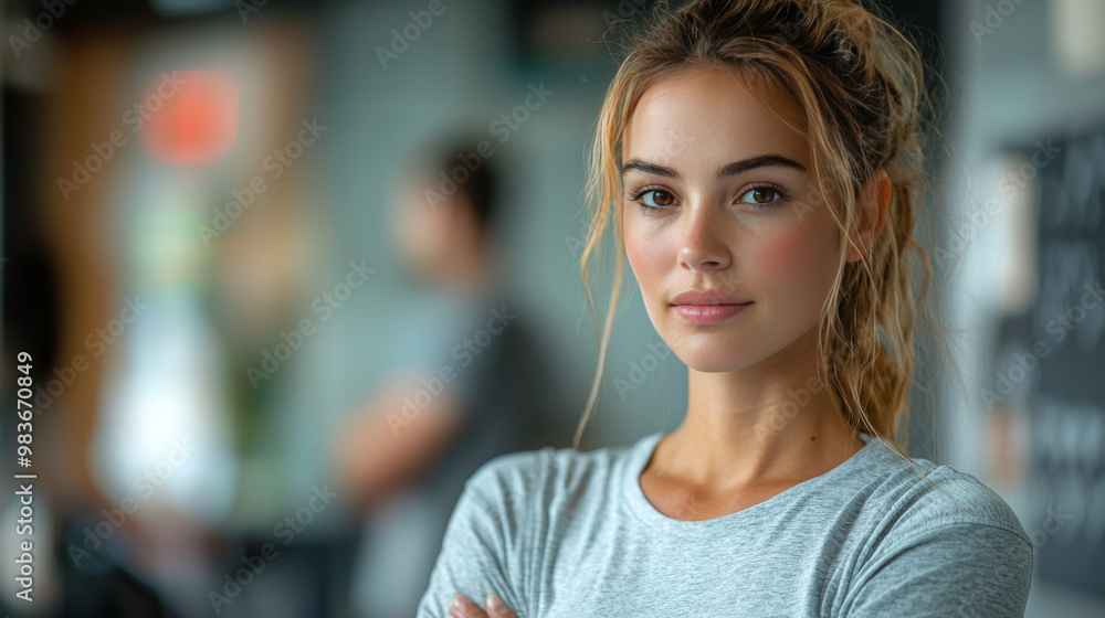 Young woman with blonde hair looking at the camera. Young woman with blonde hair looking at the camera.