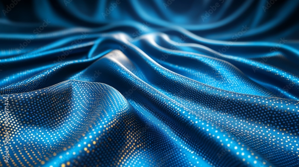 Abstract Blue Fabric with Golden Dots Texture Background Abstract Blue Fabric with Golden Dots Texture Background