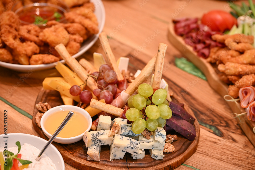 Plate with grapes, smoked meat and cheese with mold, Romania 2024, Romania 2024 Plate with grapes, smoked meat and cheese with mold, Romania 2024, Romania 2024
