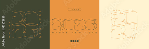 2026 new year with 3D typography line design concept. 2026 new year celebration square template
