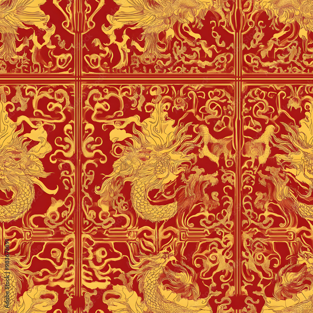 Chinese-inspired doodle tile seamless patterns in an illustrator graphic style Chinese-inspired doodle tile seamless patterns in an illustrator graphic style