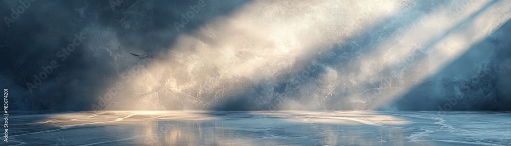 Fototapeta premium Abstract Blue and White Marble Background with Light Rays