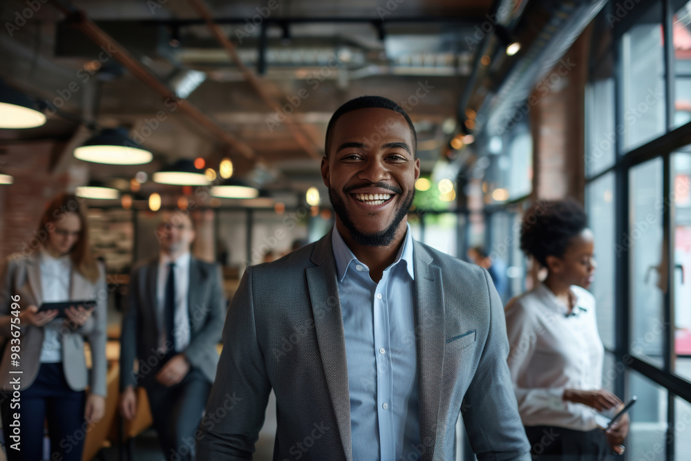 happy businessman, dressed in a business suit, exudes joy as he plans strategy with focused attention on the laptop screen in the modern office. happy businessman, dressed in a business suit, exudes joy as he plans strategy with focused attention on the laptop screen in the modern office.