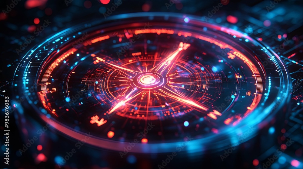 Futuristic Glowing Compass with Red and Blue Lights Futuristic Glowing Compass with Red and Blue Lights