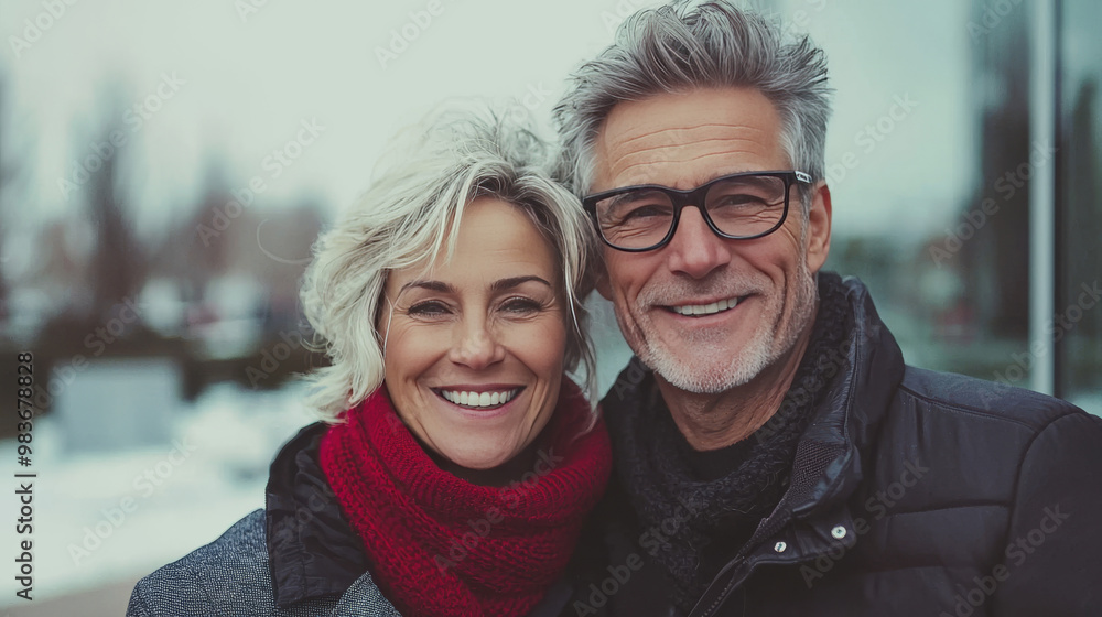 Smiling senior couple wearing winter clothes. Smiling senior couple wearing winter clothes.