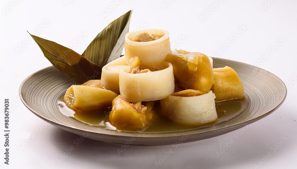 Malaysian Food, Lontong on white background isolated. Malaysian Food, Lontong on white background isolated.