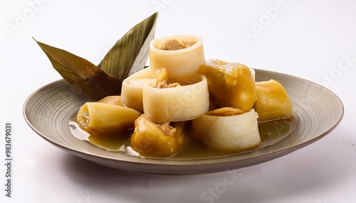 Malaysian Food, Lontong on white background isolated.