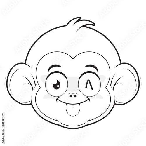 monkey playful face outline cartoon cute