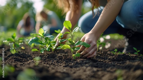 Person planting seedlings in soil, nurturing growth in nature.