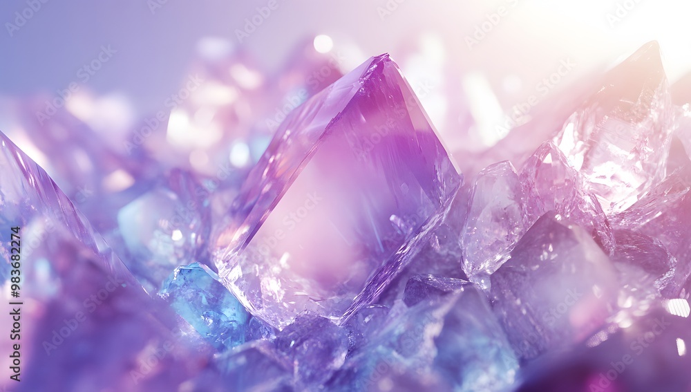 Fototapeta premium A background of purple and blue crystals, with light effects 