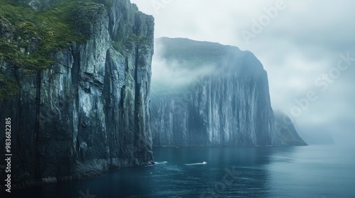 Misty Cliffs and Calm Waters