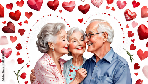  style happy elderly s celebrating anniversary couple love valentine watercolor day love elderly elder romance valentine copy space marriage valentine nubes relationship romantic sweet sweetheart photo