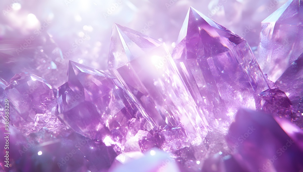 Amethyst crystals in space, with blue and purple colors, glowing light effects, Amethyst crystals in space, with blue and purple colors, glowing light effects,