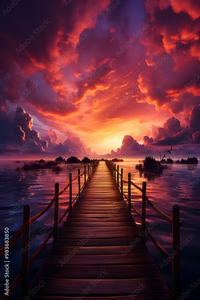 Fototapeta premium Beautiful boardwalk pier at sunset