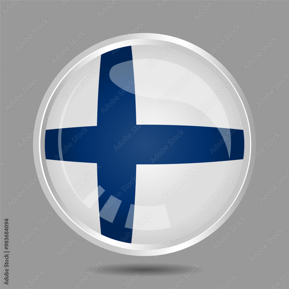 Finland Flag Button Isolated on White, 3D Illustration of the Finland flag Symbol, Circular Icon with Highlight Overlay, Editable and scalable vector EPS. Finland Flag Button Isolated on White, 3D Illustration of the Finland flag Symbol, Circular Icon with Highlight Overlay, Editable and scalable vector EPS.