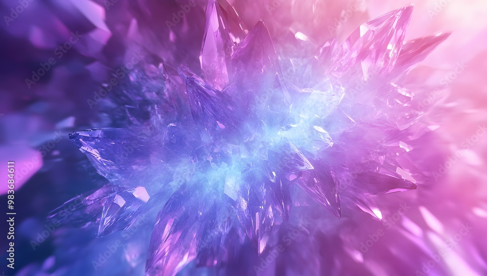 Obraz premium Amethyst crystals in space, with blue and purple colors, glowing light effects,