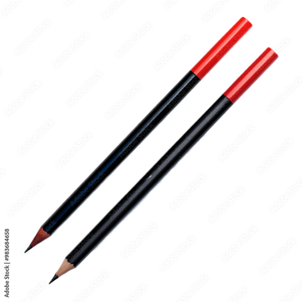 Two sharpened black pencils with red tips
Two sharpened black pencils with red tips
