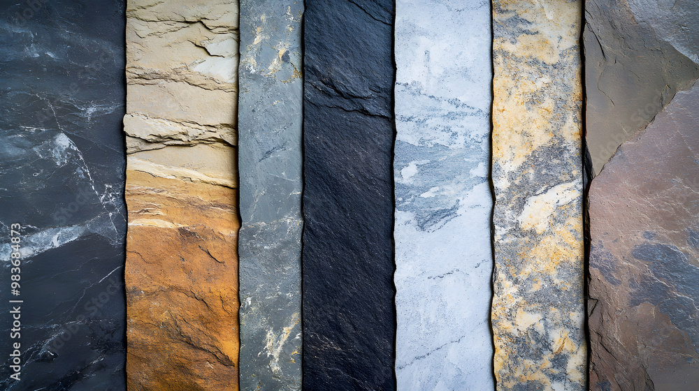 collection of textured stone flooring samples, showing the variety of surfaces from rough-cut slate collection of textured stone flooring samples, showing the variety of surfaces from rough-cut slate