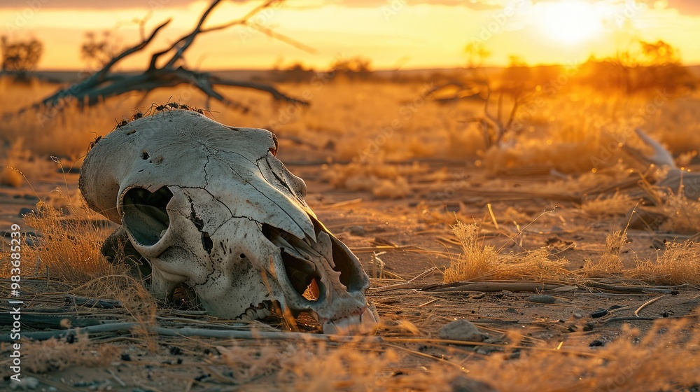 Drought in Remote Region: Horse Skull Overrun by Ants