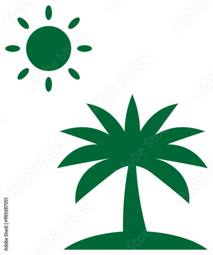 ヤシの木と太陽のアイコン 緑