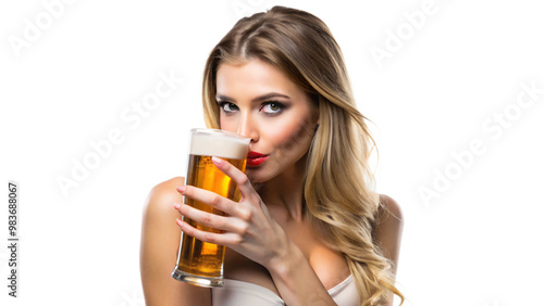 Beautiful woman in bikini enjoying a refreshing beer in a glass