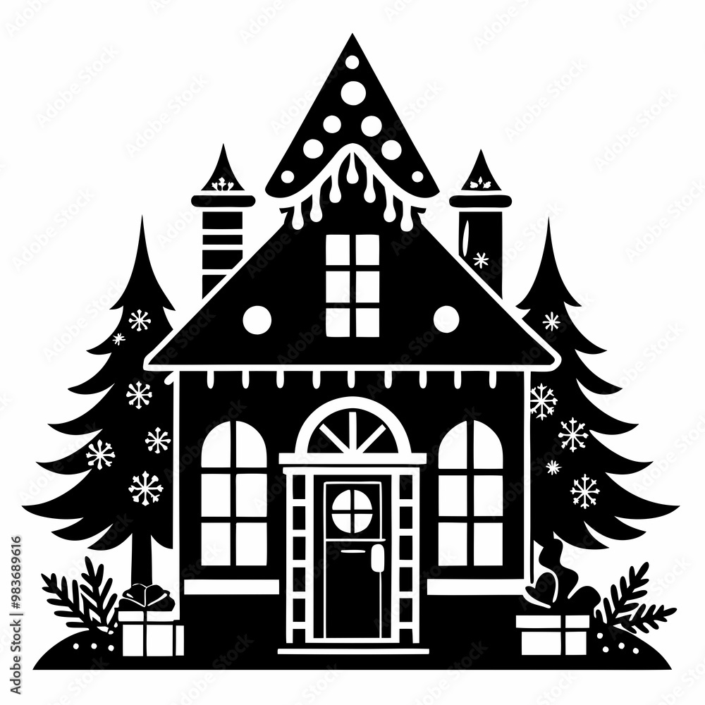 Black Christmas House Black Vector silhouette Black Christmas House Black Vector silhouette