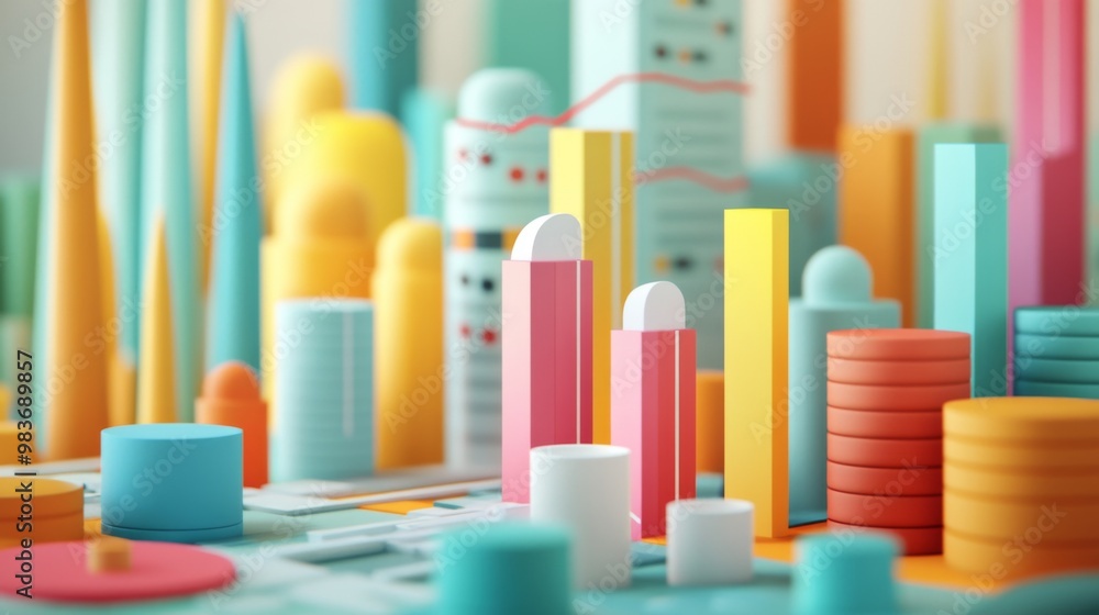 Colorful 3D bar charts and graphs illustrating data analysis, business growth, and financial trends in a vibrant, abstract style. Colorful 3D bar charts and graphs illustrating data analysis, business growth, and financial trends in a vibrant, abstract style.