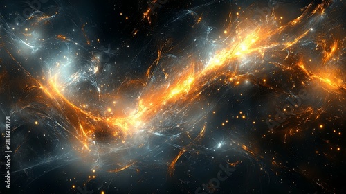 Cosmic Nebula with Orange and White Glowing Gas photo