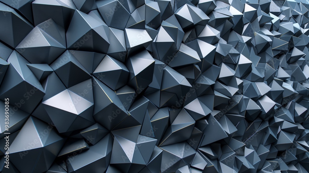 Abstract Geometric Pattern of 3D Polyhedron Shapes in Dark Grey Tones. Modern low-poly textured background for graphic design and tech themes. Abstract Geometric Pattern of 3D Polyhedron Shapes in Dark Grey Tones. Modern low-poly textured background for graphic design and tech themes.