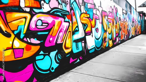 A breathtaking and detailed photo of a vibrant graffiti mural on an urban wall. Graffiti Mural. Illustration photo