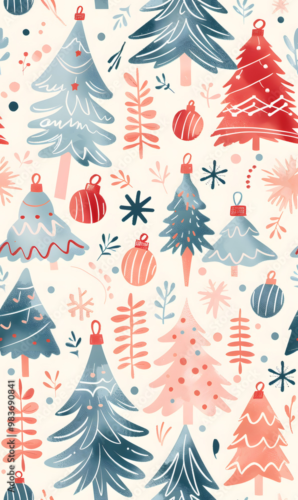 New Year's and Christmas festival seamless pattern in a 2D doodle illustrator style on pastel color backgrounds for graphic advertising. New Year's and Christmas festival seamless pattern in a 2D doodle illustrator style on pastel color backgrounds for graphic advertising.